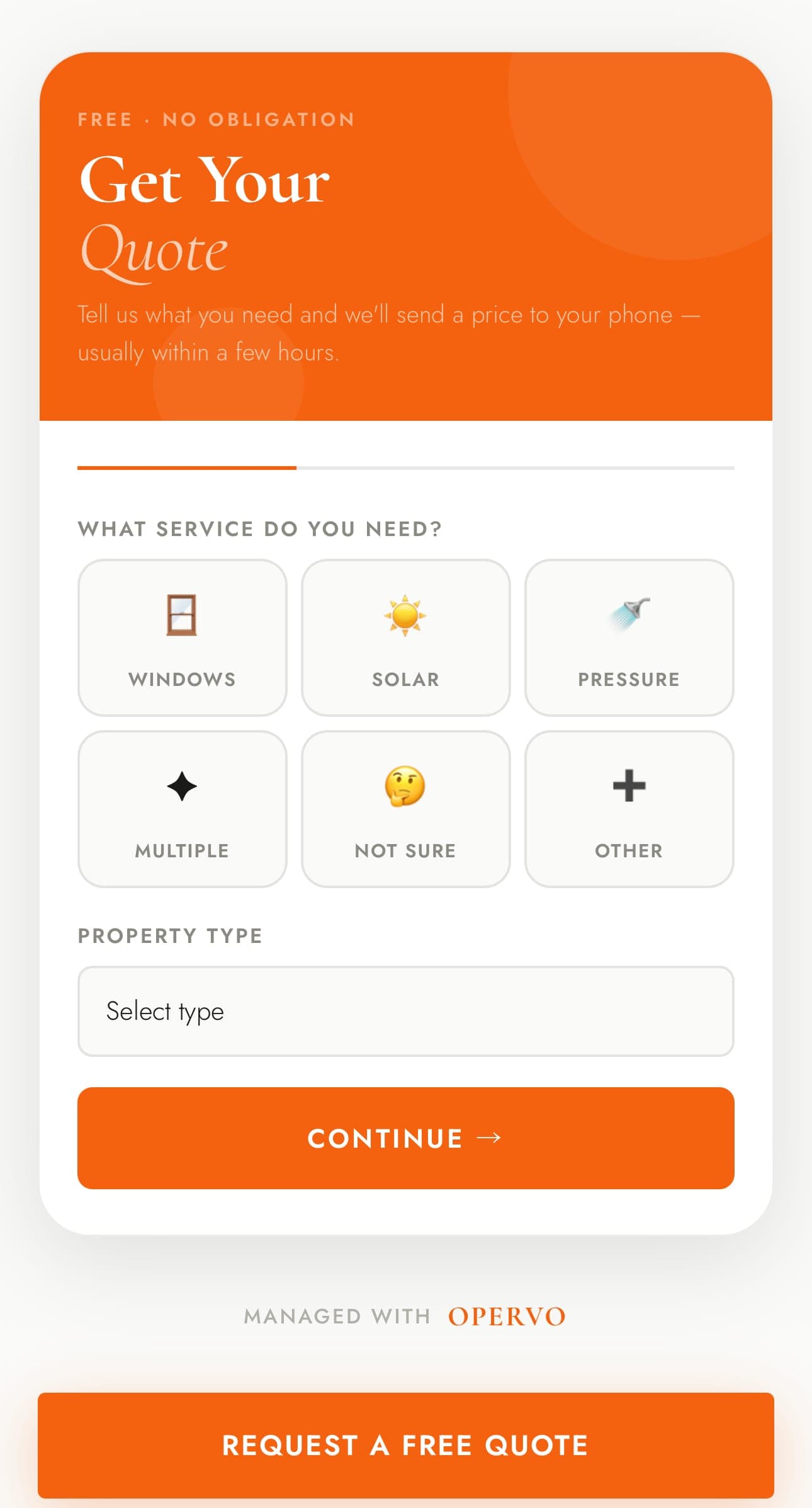 Opervo folio for a window cleaning operator with services and review count