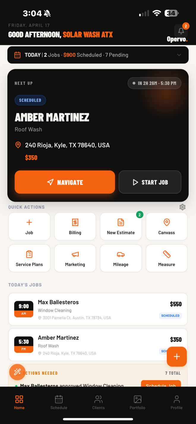 Opervo dashboard on a phone