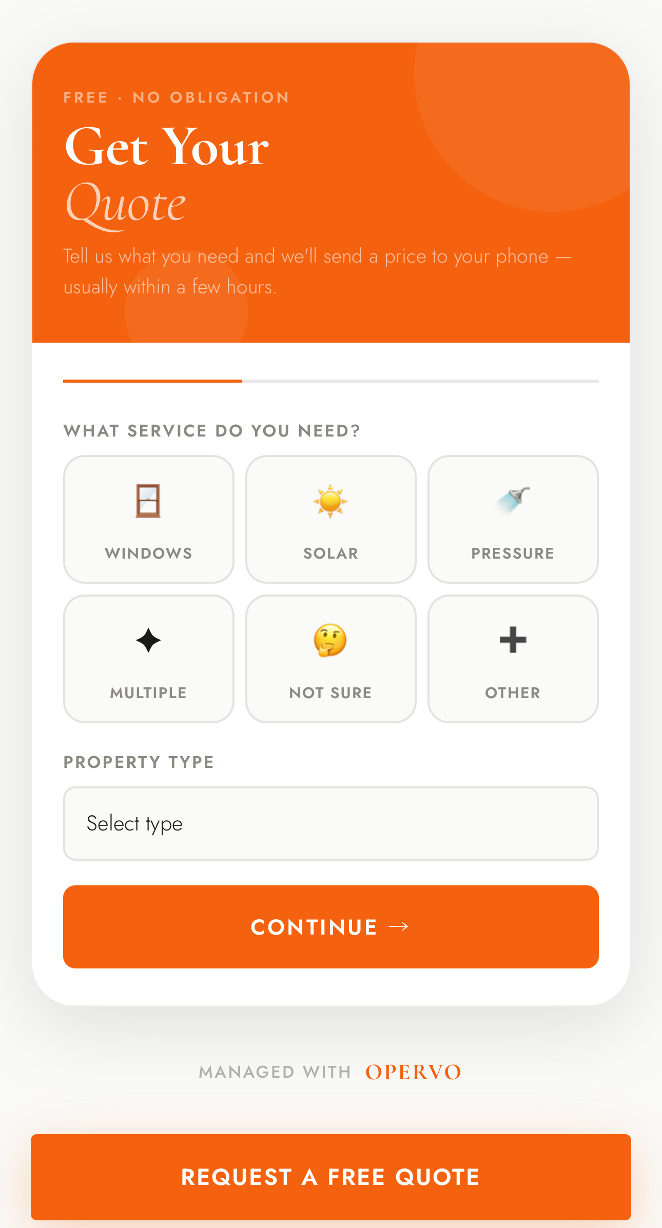 Folio built-in quote form with service selector